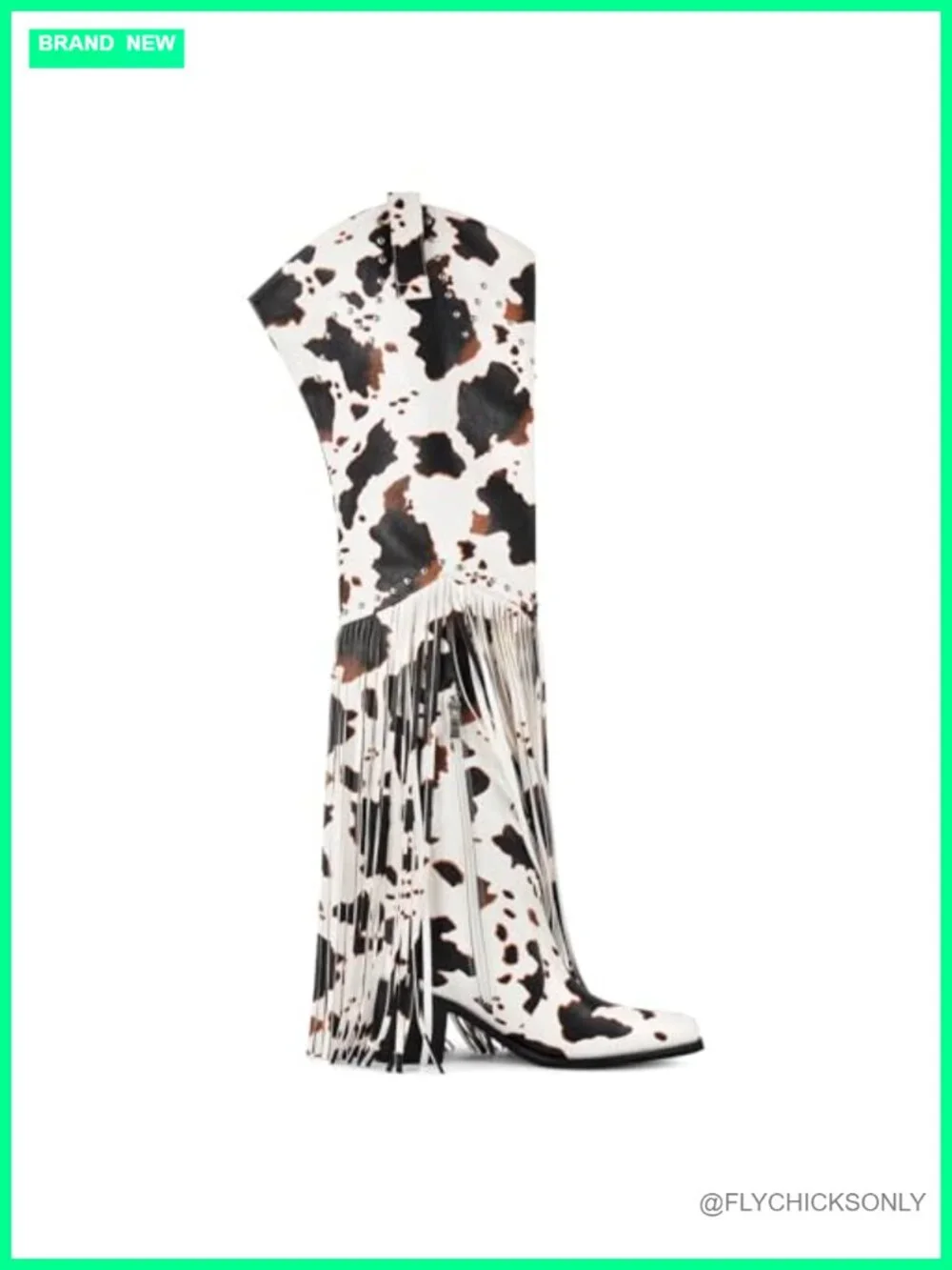 Fringe Thigh High Cowboy Boots Over Knee with Side Zipper Wide Calf